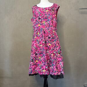 Ann Taylor Sz 18 Floral Fit Flare Dress Sleeveless Cotton Side Zip